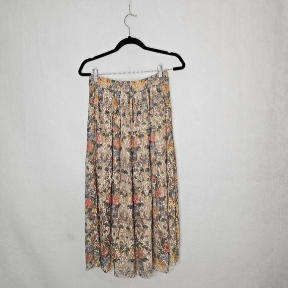 Zara Woman Pastel Lace Floral Pleated Midi Skirt Medium - Picture 2 of 6